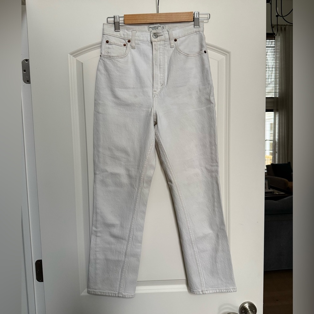 Abercrombie & Fitch the ankle straight ultra high rise straight off white 27
